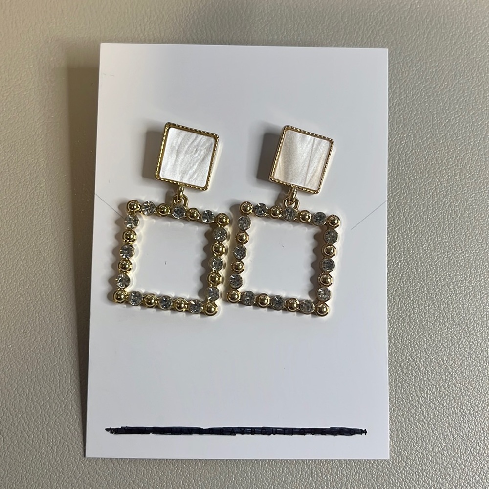 Silver & Gold Rhinestone Square Earrings